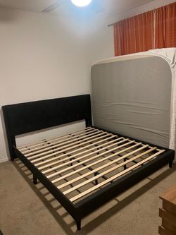 Grey Tufted California King Platform Bed Frame