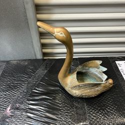 Vintage Brass Swan Planter