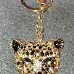Brand New, Big, Leopard Face Blingy Keychain 