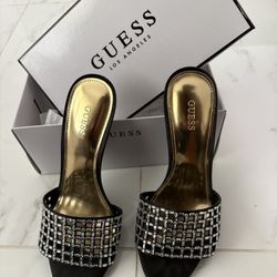 Guess Black and Gold Crystal Embellished Heels