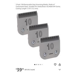 Brand new 3 Pack 10# Removable Dog Grooming Blades, Made of Carbonized Steel, Suitable for Andis/Oster A5/Wahl KM Series, Cutting Length 1/16" (1.5 mm