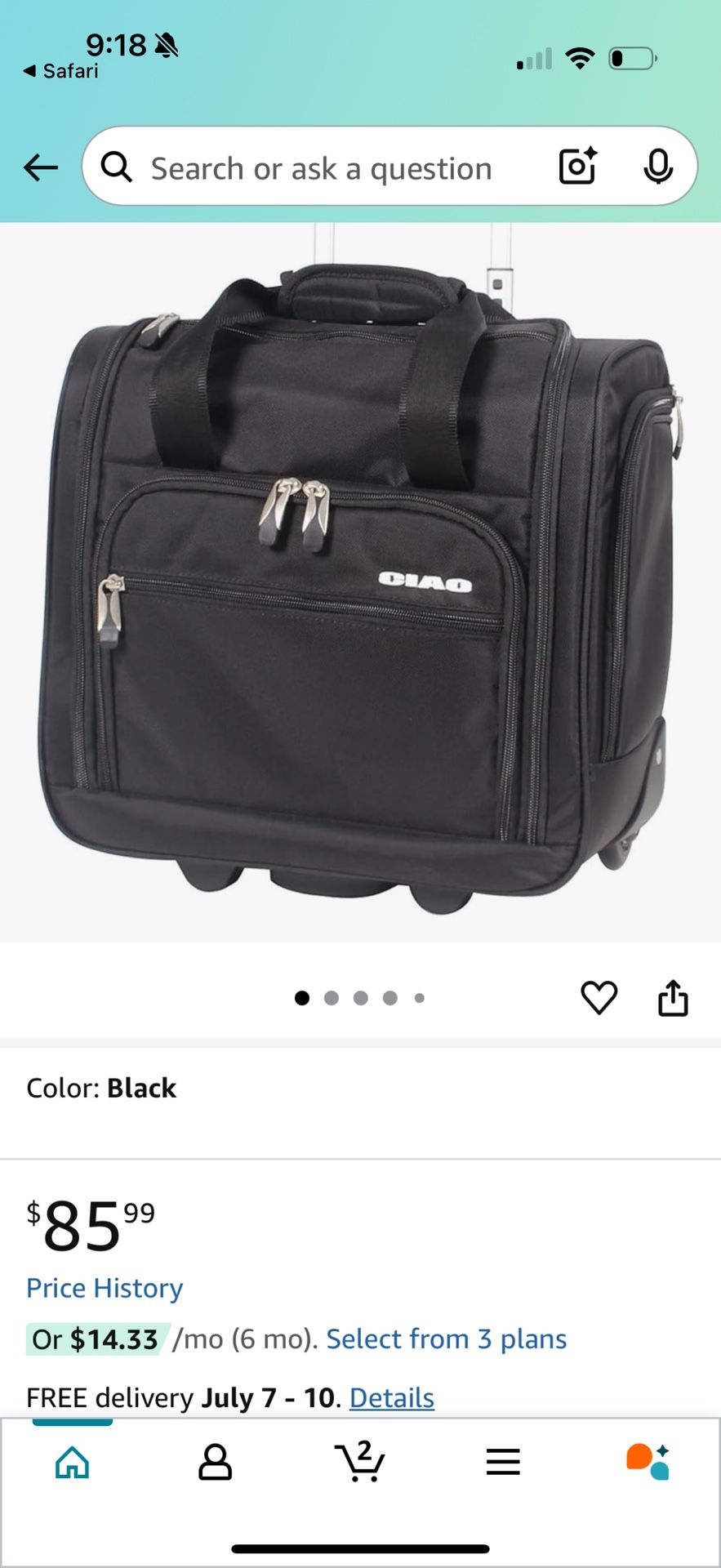 Luggage - 15 Inch Under Seat Bag - Carry On Suitcase with Rolling Wheels