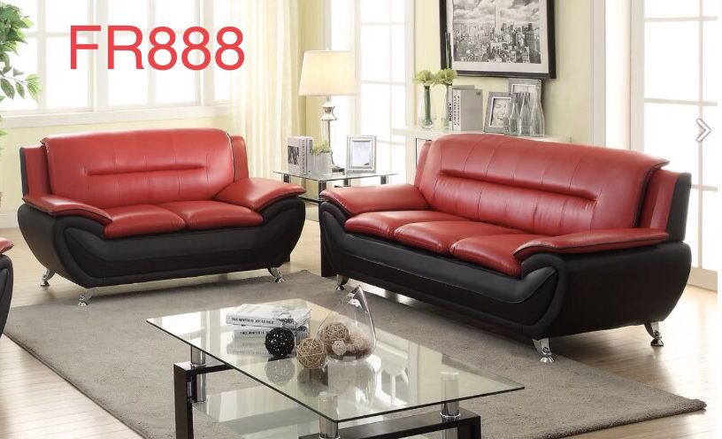 New Red/black PU Sofa And Loveseat We Finance $39 Initial Payment 