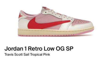 Size 10M Jordan 1 Retro Low OG SP Travis Scott Sail Tropical Pink