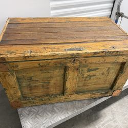 Vintage Wooden Trunk, Copper, Solid & Heavy