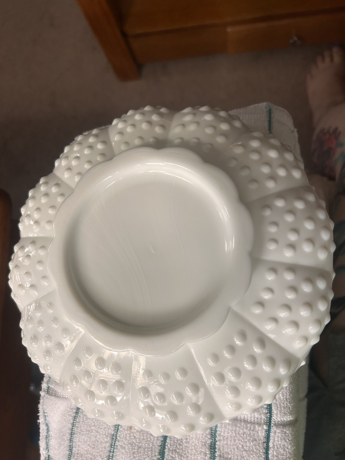 Vintage Fenton White Milk Glass Hobnail Ashtray Chip Dip Dish Mid Century Signed Out the Door Inventory