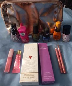 Makeup Bag With Perfumes, Nail Polish, And Makeup. New