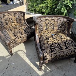 Pair of Regency-Style Black & Gold Accent Chairs