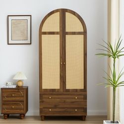 Armoire! Freestanding Closet 2 Drawers & 2 Rattan Doors
