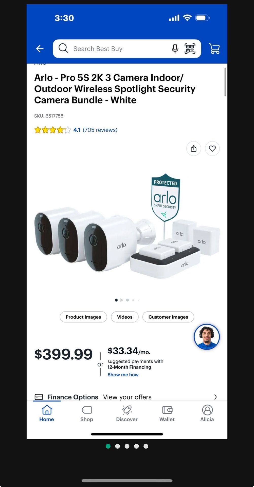 Arlo - Pro 5S 2K 3 Camera Indoor/ Outdoor Wireless Spotlight Security Camera Bundle -white