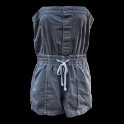 Women's Khaki Green Denim Romper, S