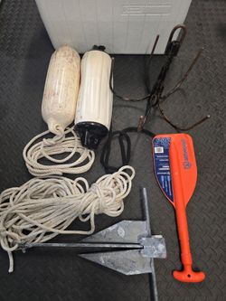 Marine / boat lot , anchors, cooler, bumpers and paddle