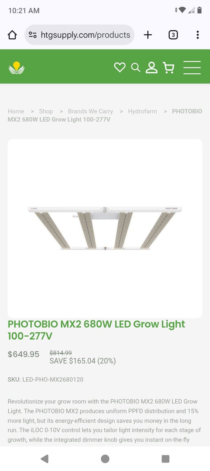 Cabbage Grow Light 680watts