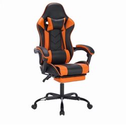 Gaming Chair with Footrest, Ergonomic, Height Adjustable, Black Orange