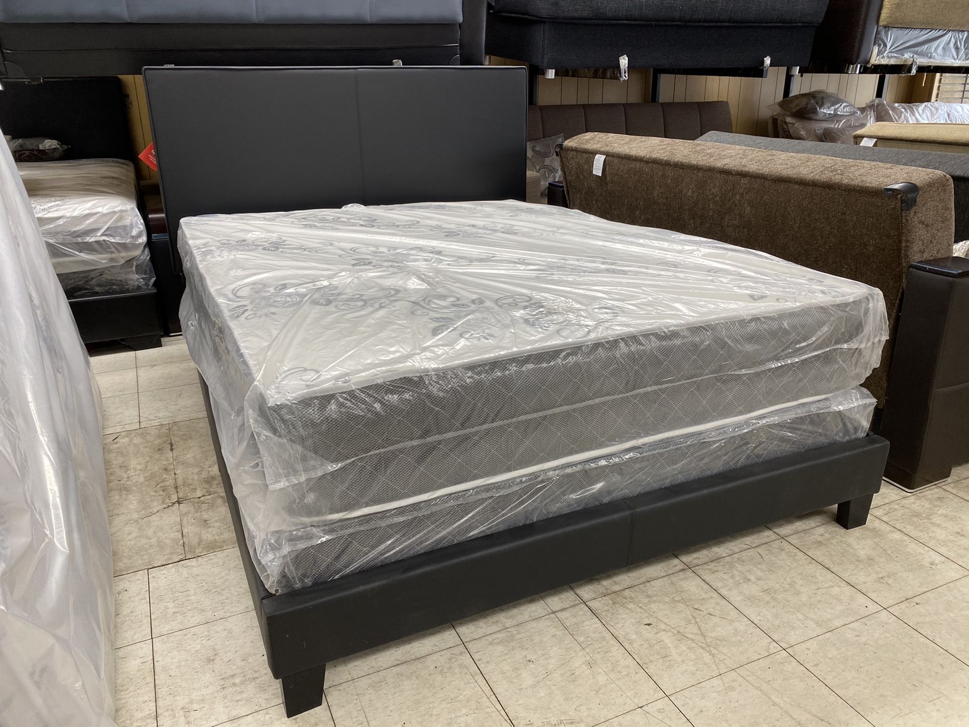 Queen bed frame and mattress