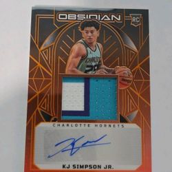 2024-25 Obsidian Kj Simpson Jr Rookie Auto Patche Card Numbered 15/18