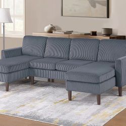 Brand New Grey Corduroy Sectional Sofa 