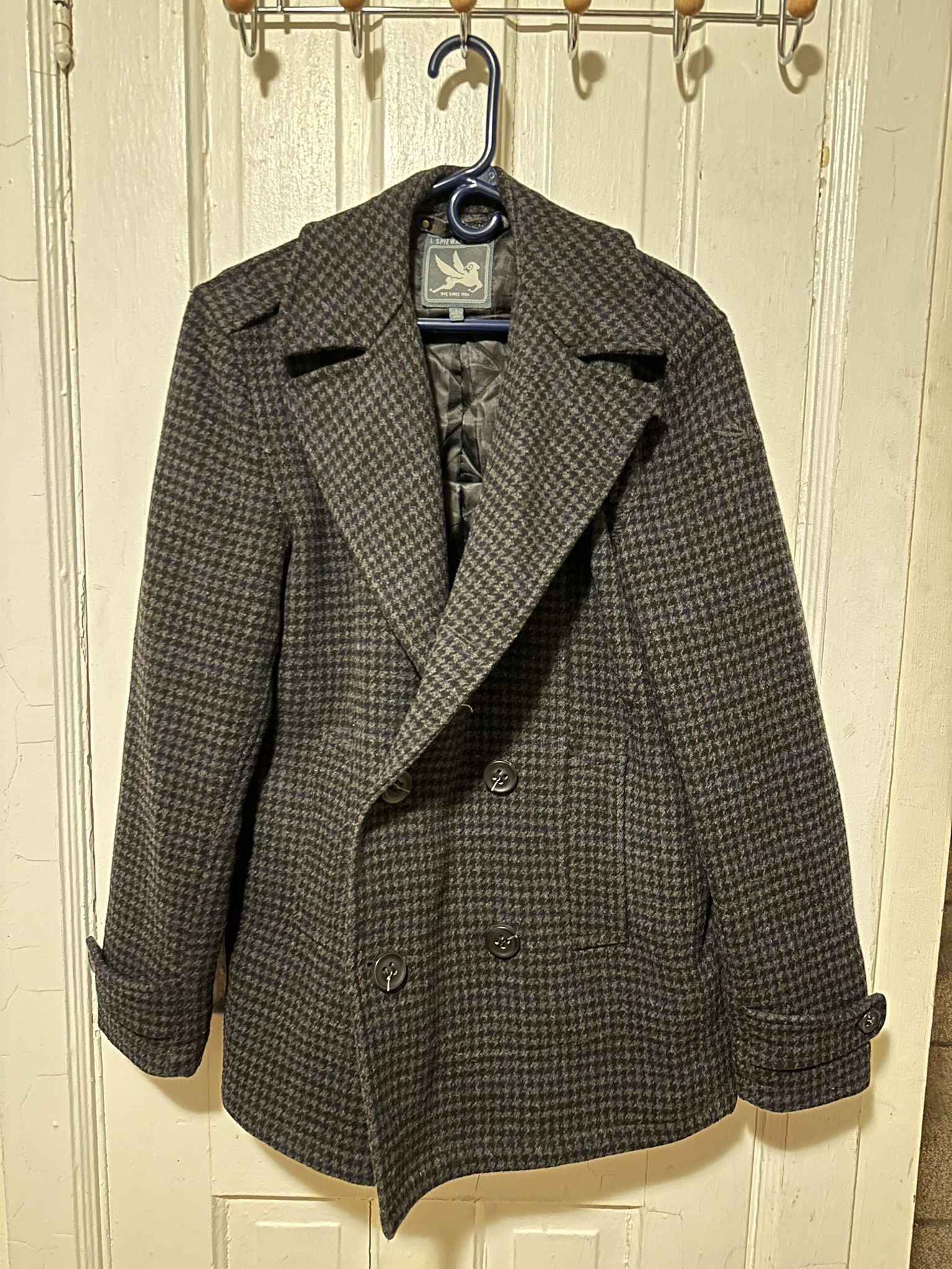 SPIEWAK DUGAN PEACOAT HOUNDSTOOTH HEATHER GRAY BLACK JACKET MENS LARGE