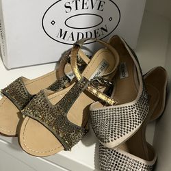 Steve Madden Size 5.5 Sandal And 5 WOMANS Flat Rhinestones 