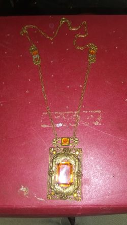 1920s Czechoslovakia citrine Amber gemstone necklace