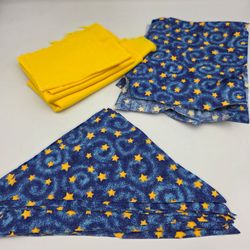 Fabric Cut 10" Triangles Scrap Remnant Quilting Cotton & Other Blue Yellow Star