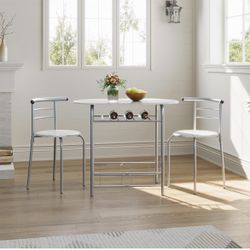 3-Piece Dining Table Set, Breakfast Bistro Table Set for 2, Small Kitchen and Table Chairs Set of 2 with Metal Frame and Storage Rack for Small Space/