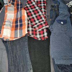 Boys 12 month long sleeve shirt with  Blue jeans.