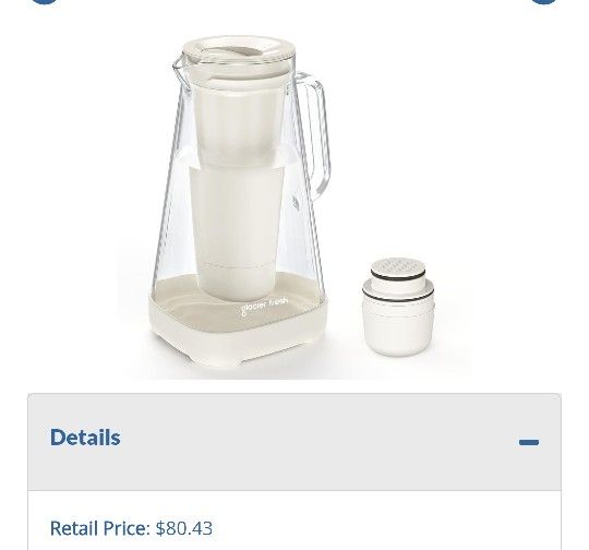Lot # SV5404: GLACIER FRESH Glass 10 Cup Water Pitcher with 1 Filter of 3X Flow Rate 5Stage Filtration Reduces 99 Chlorine and Improve Taste EcoFriend