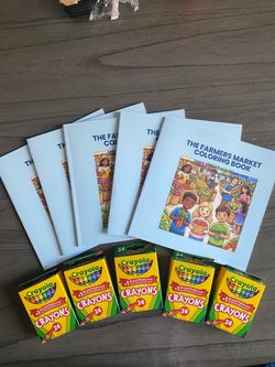 The Farmers Market Coloring Book – Lot of 5-New-five packs of  crayons -Kids Healthy Eating