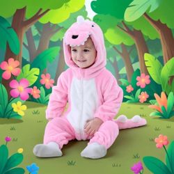 Kids Pink Dinosaur One-Piece Hooded Costume, 18-24 mos
