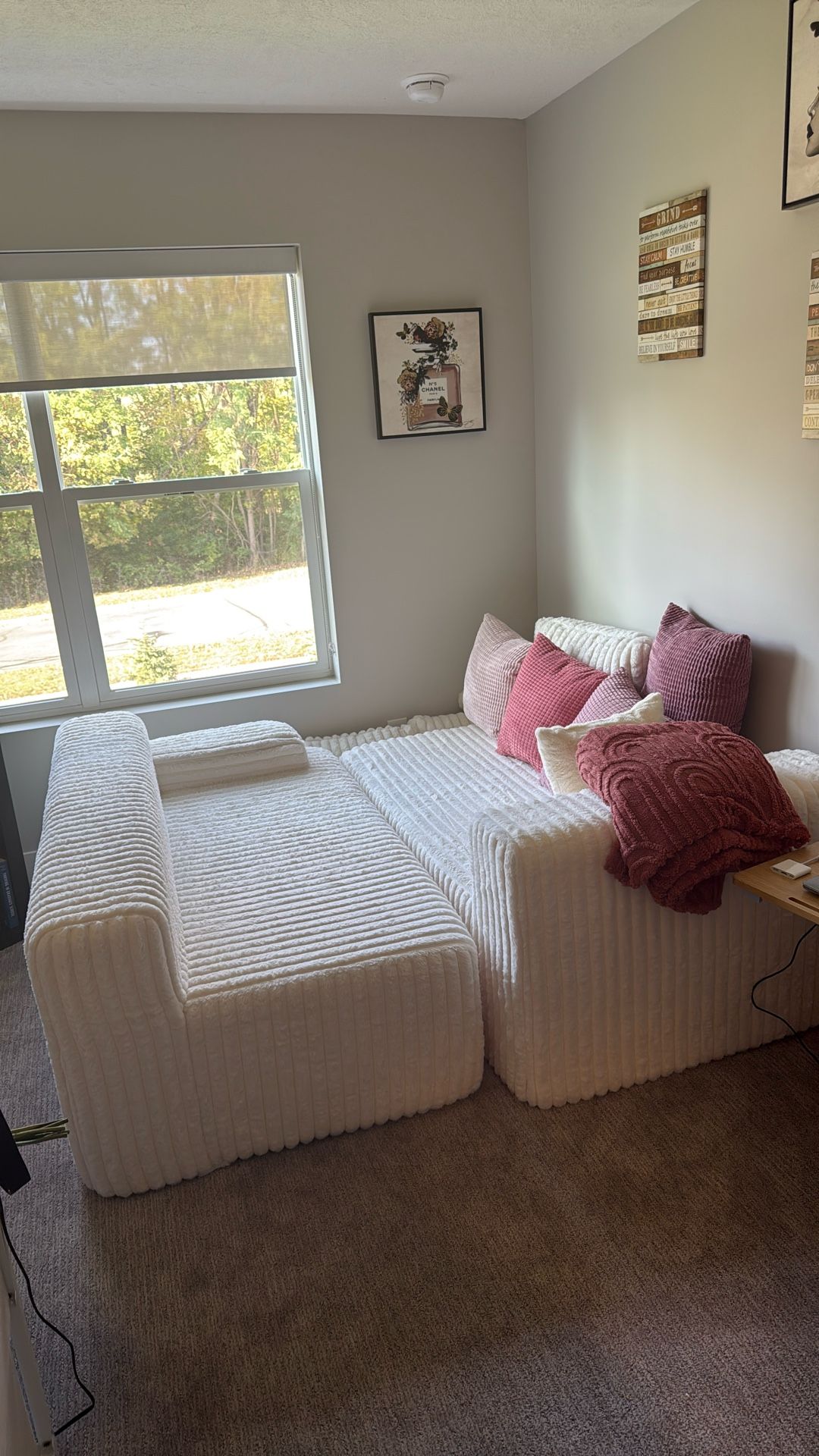 Two Piece Cream Couch With Pillows