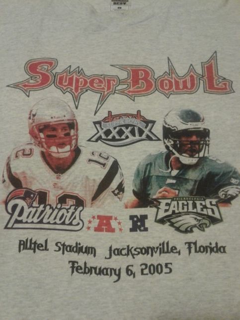 Vintage Super Bowl XXXIX New England Patriots Tom Brady vs Philadelphia Eagles Shirt Sz XL