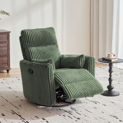 Adjustable 360° Swivel Rocking Recliner Chair, Corduroy Nursery Glider for Home Lounge Spaces