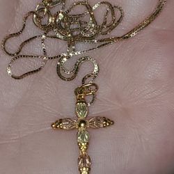 10k Gold Cross Oendant And 14k Chain Gokd Necklace