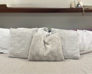 Set of 3 Faux Fur - 1 Greyish-Blue, 2 of them are more blue in color throw pillows. 20x18” & 18x20”