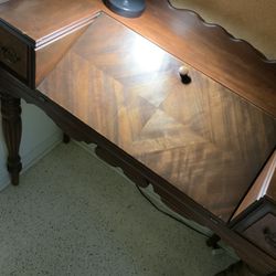 Antique Desk W/lamp & Cork Board 