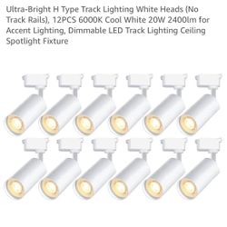 Ultra-Bright H Type Track Lighting White Heads (No Track Rails), 12PCS 6000K Cool White 20W 2400lm for Accent Lighting, Dimmable LED Track Lighting Ce