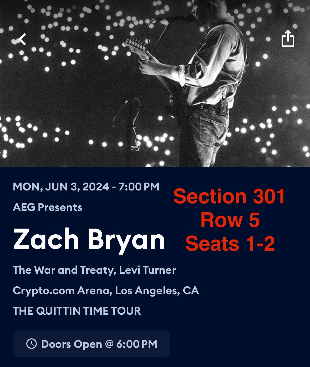 Zach Bryan 6/3 @ Crypto Arena for Sale in Lakewood, CA - OfferUp