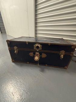 Vintage Black Steamer Trunk with Brass Hardware