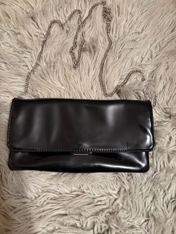 Black Patent Leather Clutch with Chain Strap