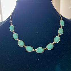 Turquoise Necklace With Gold Tone 