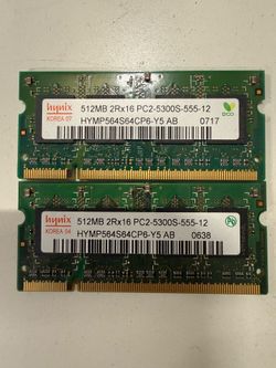 Hynix 512MB DDR2 Laptop RAM - Lot of 2 (1GB Total)
