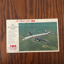 Postcard Mint Condition TWA Super Constellation Skylines