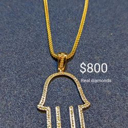 0.89ctw Hamsa With 14k Gold Chain