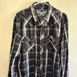 Machine Clothing Men’s Shirt Size XXL Long Sleeves Plaid Peral Snaps 