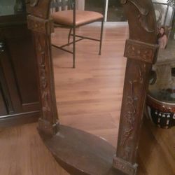 Antique Wooden Frame Shelf Mirror