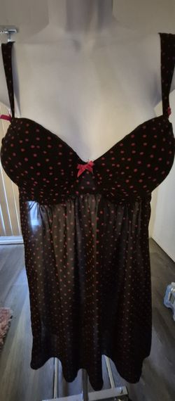 STUNNING BLACK SEMI SHEER WITH RED POLKA DOTS LINGERIE! SIZE:LARGE-X-LARGE $15! 💥