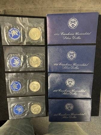 Complete Set of 1971 to 1974 Silver Ike Dollars in OGP--GREAT MS COINS!