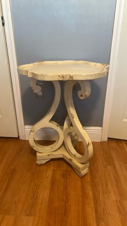 Distressed Cream Wood Accent Side Table