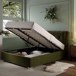 King size Hadley Moss Green Velvet Ottoman Storage Bed